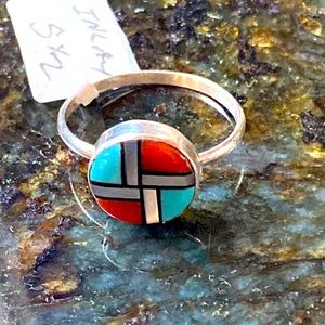 Sterling silver with inlaid turquoise ring🌺